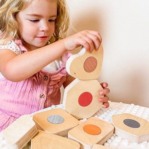 Montessori Game Little Stackables Practice Shapes, Colors, and Fine Motor Skills 9 Colorful Stacking Shapes Kids Stocking Stuffer image 3