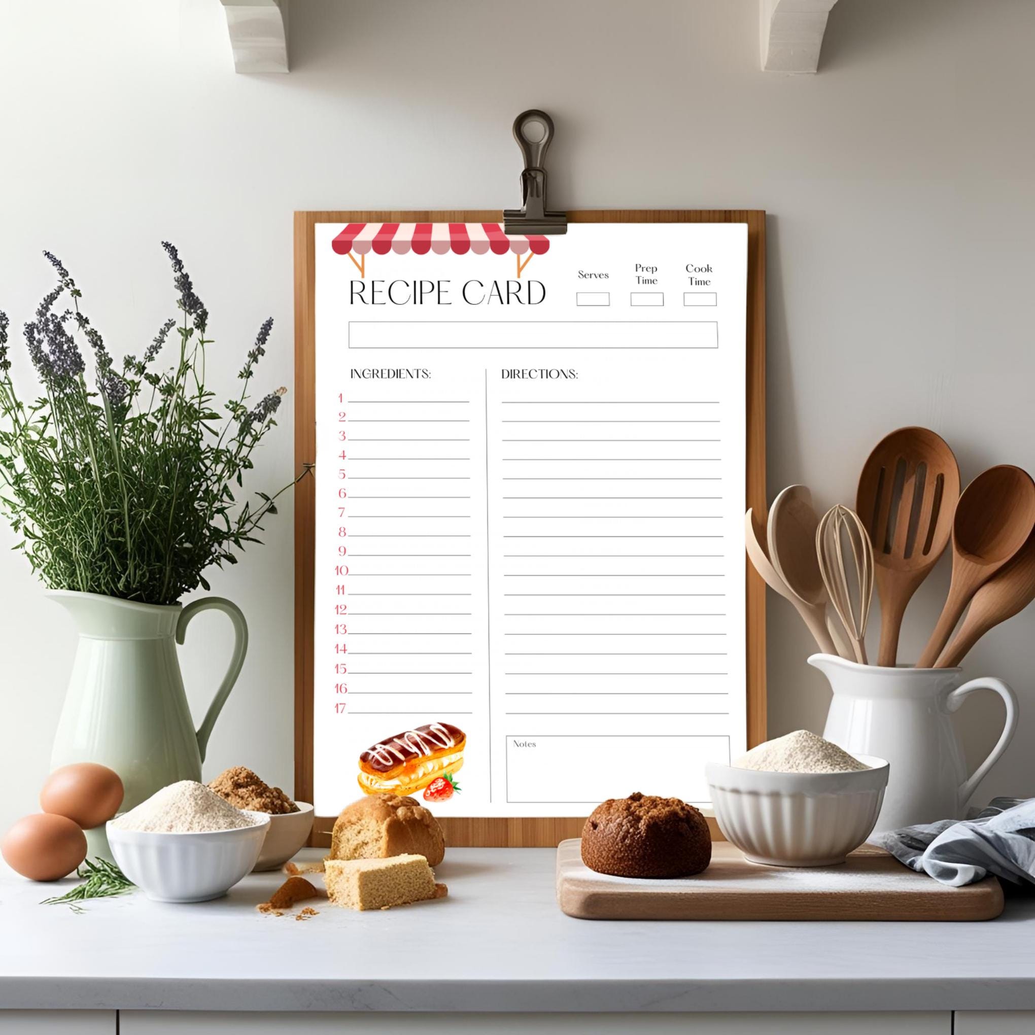 Modèle de recette parisienne imprimable : cartes de desserts roses et rouges (téléchargement numérique)