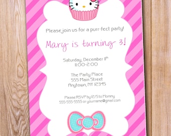 Hello Kitty Birthday Invitation, Hello Kitty Digital Invitation, Hello Kitty Printed Invitations
