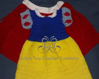 Toddler Princess Dress And Cape Outfit Halloween Costume Photo Prop Crochet Knit Handmade Blue Yellow Red