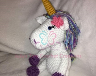 Stuffed Unicorn Doll Toy Rainbow Multicolored Mane Nursery Decoration Baby Shower Gift Crochet Handmade Knit Children's Toy Unicorn Doll