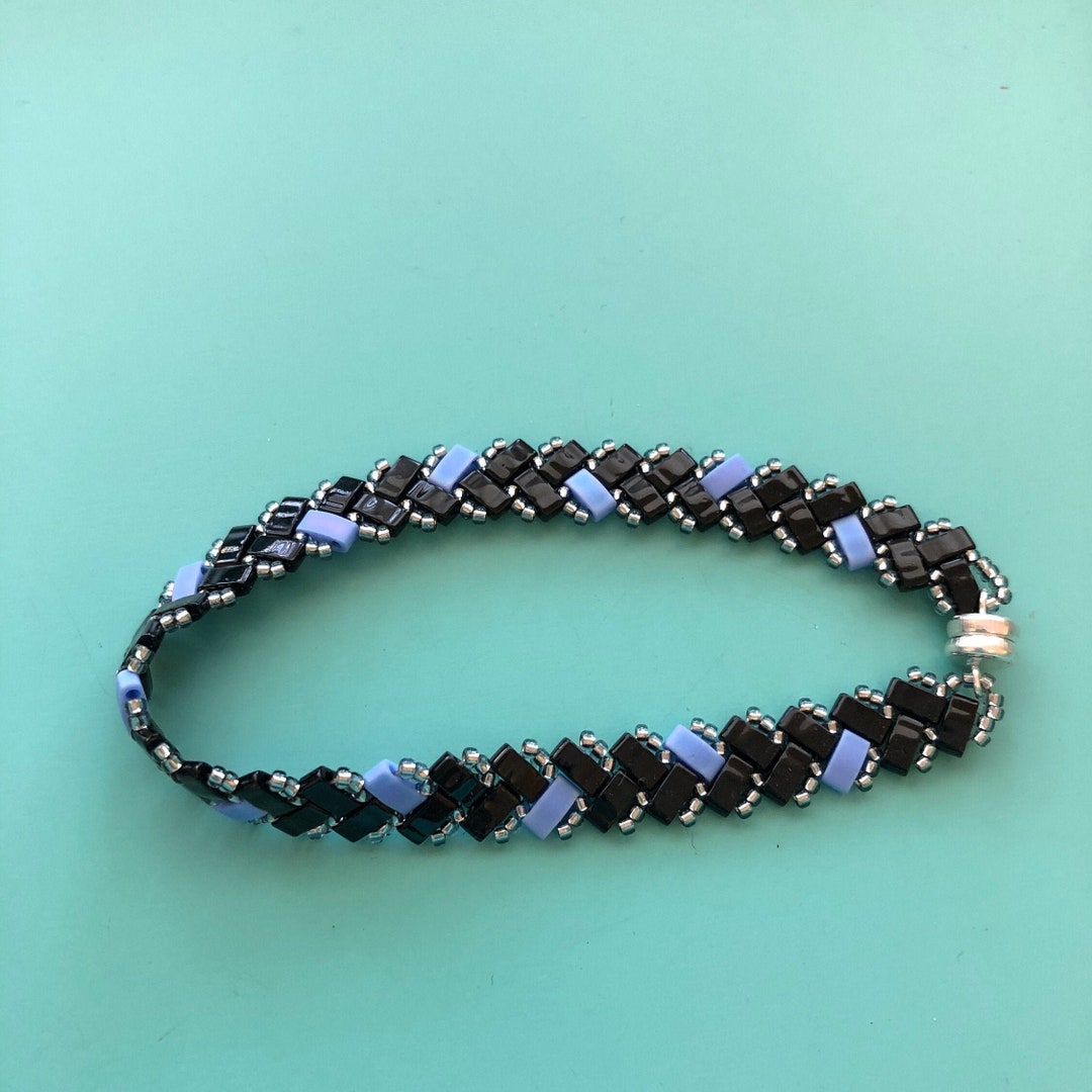 Buy Gunmetal Bracelet/ Black Bracelet/ Herringbone Bracelet/ Beaded ...