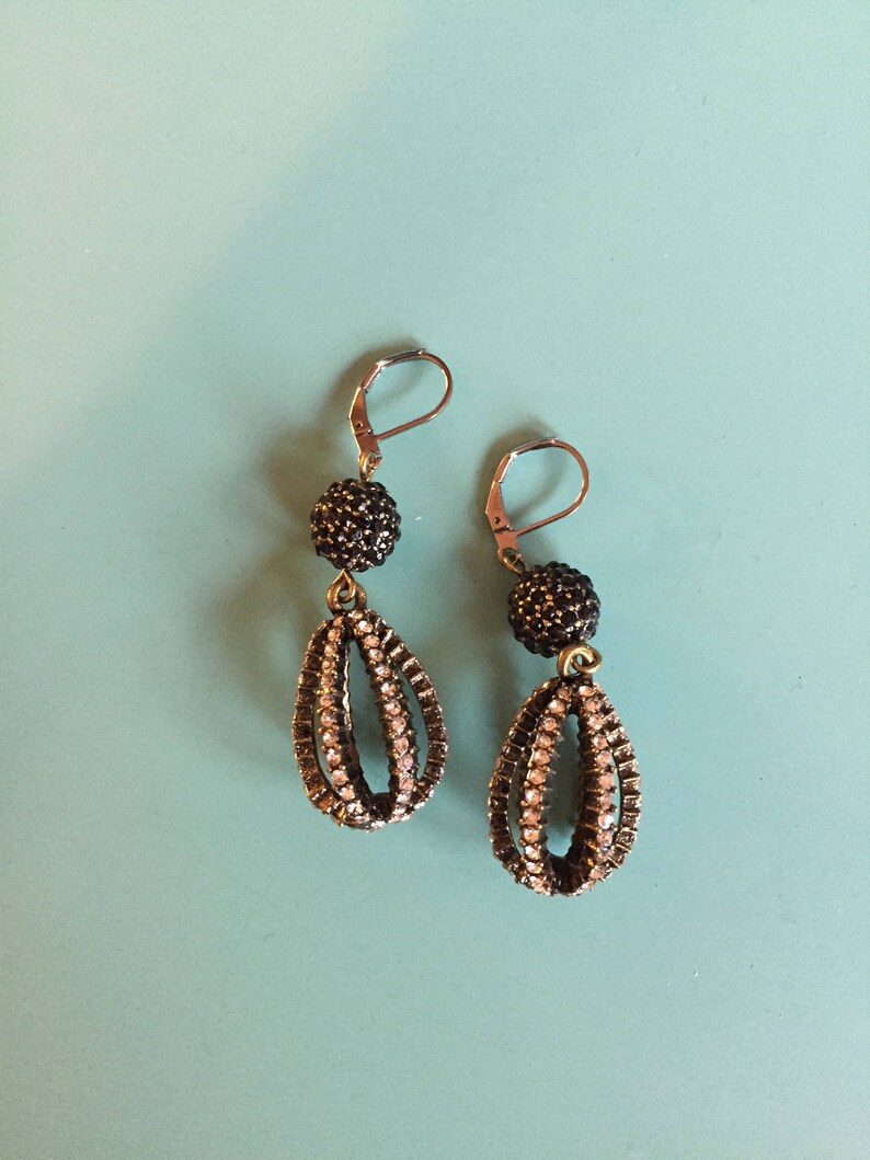 Art Deco Earrings Dangle Earrings Black Pave Earrings Vintage Earrings Boho Earrings Statement Earrings Gift for Her Bridal Earrings