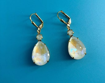 Bridal Earrings/ Gold Earrings/ Austrian Crystal Earrings/ Vintage Earrings/ Statement Earrings/ Faux Opal Earrings