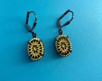 Gunmetal Earrings/ Gold Earrings/ Black Earrings/ Vintage Earrings/ Oval Earrings/ Fashion Earrings/ Art-Deco Earrings/ Boutique Earrings