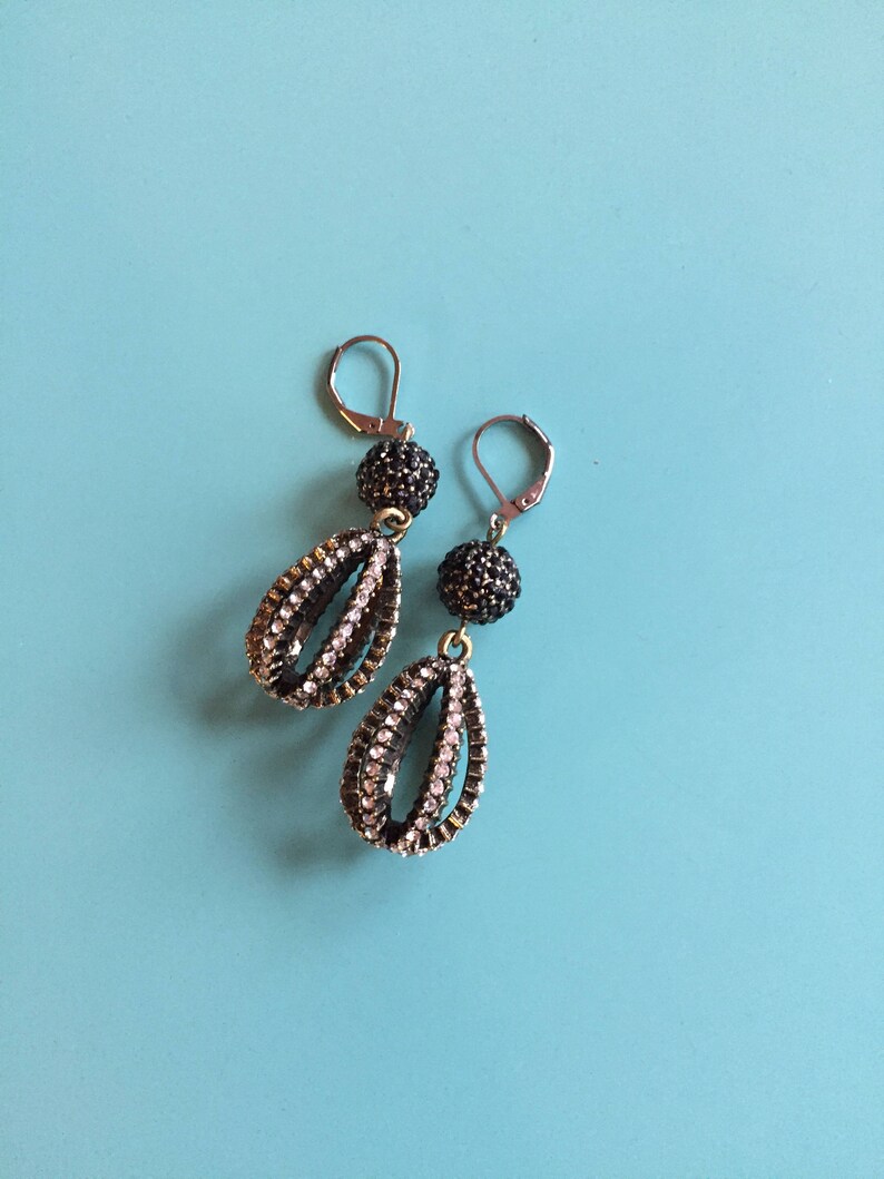 Art Deco Earrings Dangle Earrings Black Pave Earrings Vintage Earrings Boho Earrings Statement Earrings Gift for Her Bridal Earrings