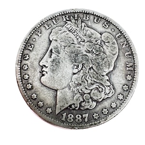 Morgan Silver Dollar, 1887-O, New Orleans Mint, Antique 90% Silver US One Dollar Coin, Circulated Liberty Eagle Coin
