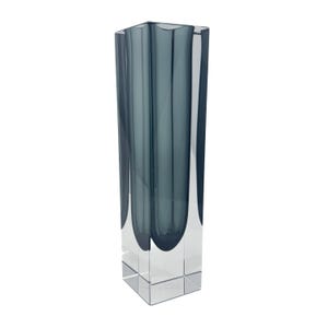 Vintage Signed Nason Murano Sommerso Art Glass Vase, Green/Grey and Clear Rectangular Block Vase