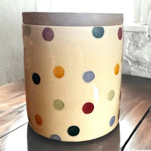Rare Emma Bridgewater Vintage  Polka Dot Ceramic Canister Kitchen Storage with Wood Lid