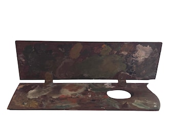 Antique French Folding Artist Palette with Brass Hinges, Plein Air Oil Painting Tool