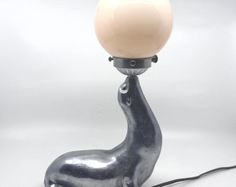 Antique Art Deco Seal Table Lamp with Original Glass Globe Shade