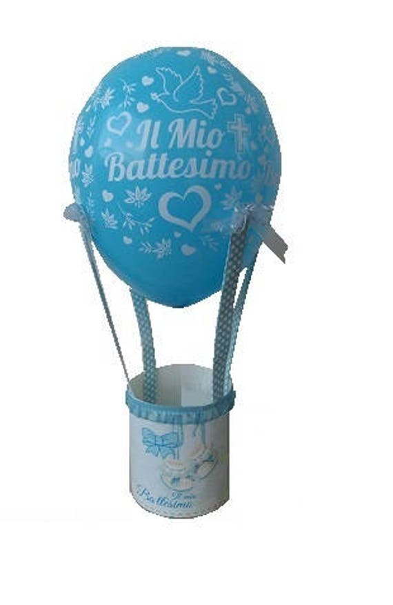 Centrotavola battesimo azzurro con palloncino, portaconfetti