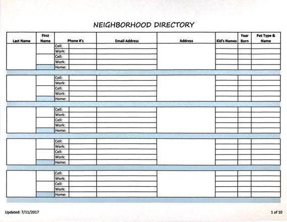 Neighborhood Directory Template