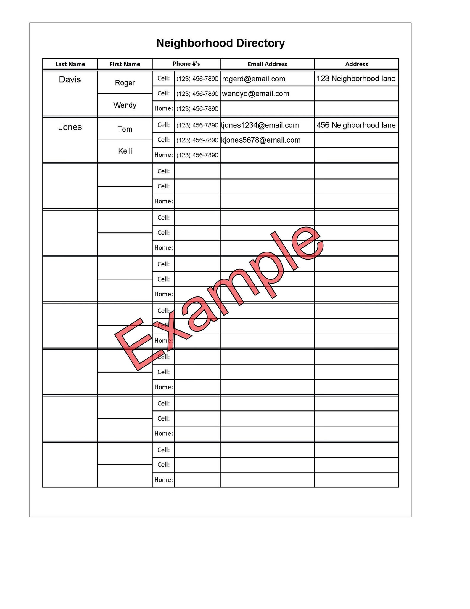 Neighborhood Directory Fillable PDF Instant Download Etsy