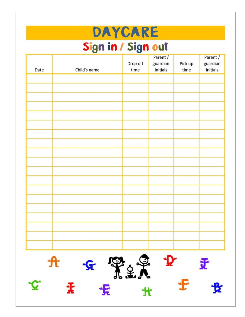 Free Printable Sign In Sheets For Daycare