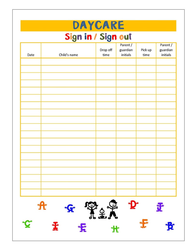 Daycare Attendance Sheet Printable