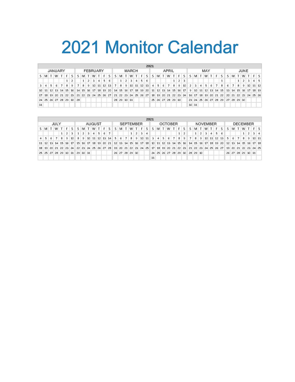 2021 Computer/Monitor Calendar Desk Calendar Office Etsy