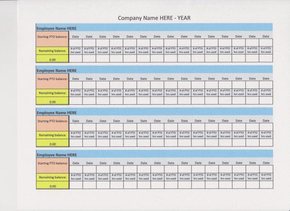 pto log paid time off 20 employees excel file etsy