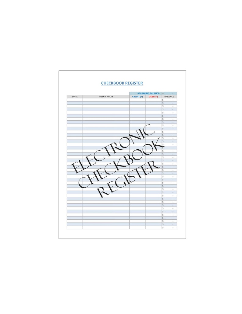 Electronic Checkbook Register Excel File Instant Download Expense