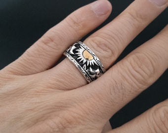 Sun Shining Silver Ring, Sun Rising Men&#39;s Ring, Men&#39;s Ring, 925 Stirling Silver Ring