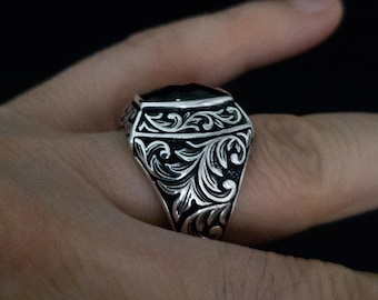 Onyx Stone Ring, Men's Silver Ring, New fashion Men's Ring, Men's Ring, 925 Stirling Silver Ring, Gift for Him, Birthday Gift
