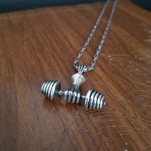 Silver Dumbbell Pendant, Men&#39;s Silver Pendant, 925 Stirling Silver Pendant