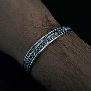 Pulseira de punho de prata feita à mão para homens, pulseira bordada feita à mão, pulseira de prata esterlina 925k, joias masculinas, pulseira de punho
