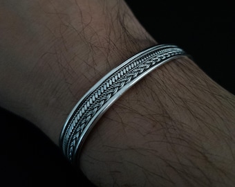Handmade 925 Sterling Silver Embroidered Cuff Bracelet