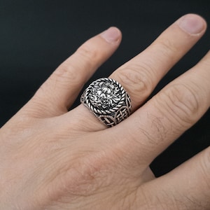 Men&#39;s lion head Silver Ring, Men&#39;s Ring, 925 Stirling Silver Ring