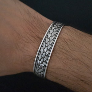 Pulseira de prata masculina feita à mão, pulseira bordada à mão, pulseira de prata esterlina 925k, joias masculinas, presente masculino, presente para ele