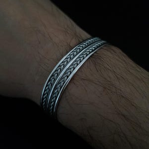 Pulseira de punho de prata feita à mão para homens, pulseira bordada feita à mão, pulseira de prata esterlina 925k, joias masculinas, pulseira de punho