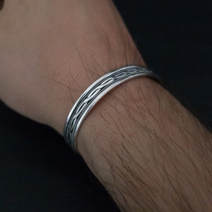 Pulseira de punho de prata feita à mão masculina, pulseira bordada feita à mão, pulseira de prata esterlina 925k