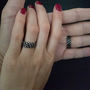 His and Her Matching Silver Wedding Bands, Braided Custom Couple Name Rings, Name Ring, Wedding Ring, Engagement rings