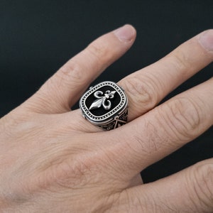 Anillo real con sello francés de plata, anillo con símbolo de flor de lis, anillo con sello de lirio, anillo para hombre, anillo de plata Stirling 925
