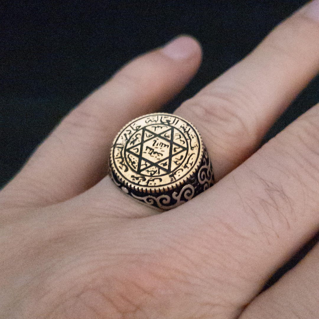 Solomon Seal Pattern Protection Men's Ring, Solomon King Design Ring ...