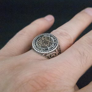 Solomon Seal Pattern Protection Men&#39;s Ring, Solomon King Design Ring, Islamic Ring, Handmade Silver Jewelry, Religious Style, Gift for Him
