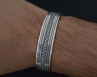 Handmade 925 Sterling Silver Cuff Bracelet, Adjustable Braided Design