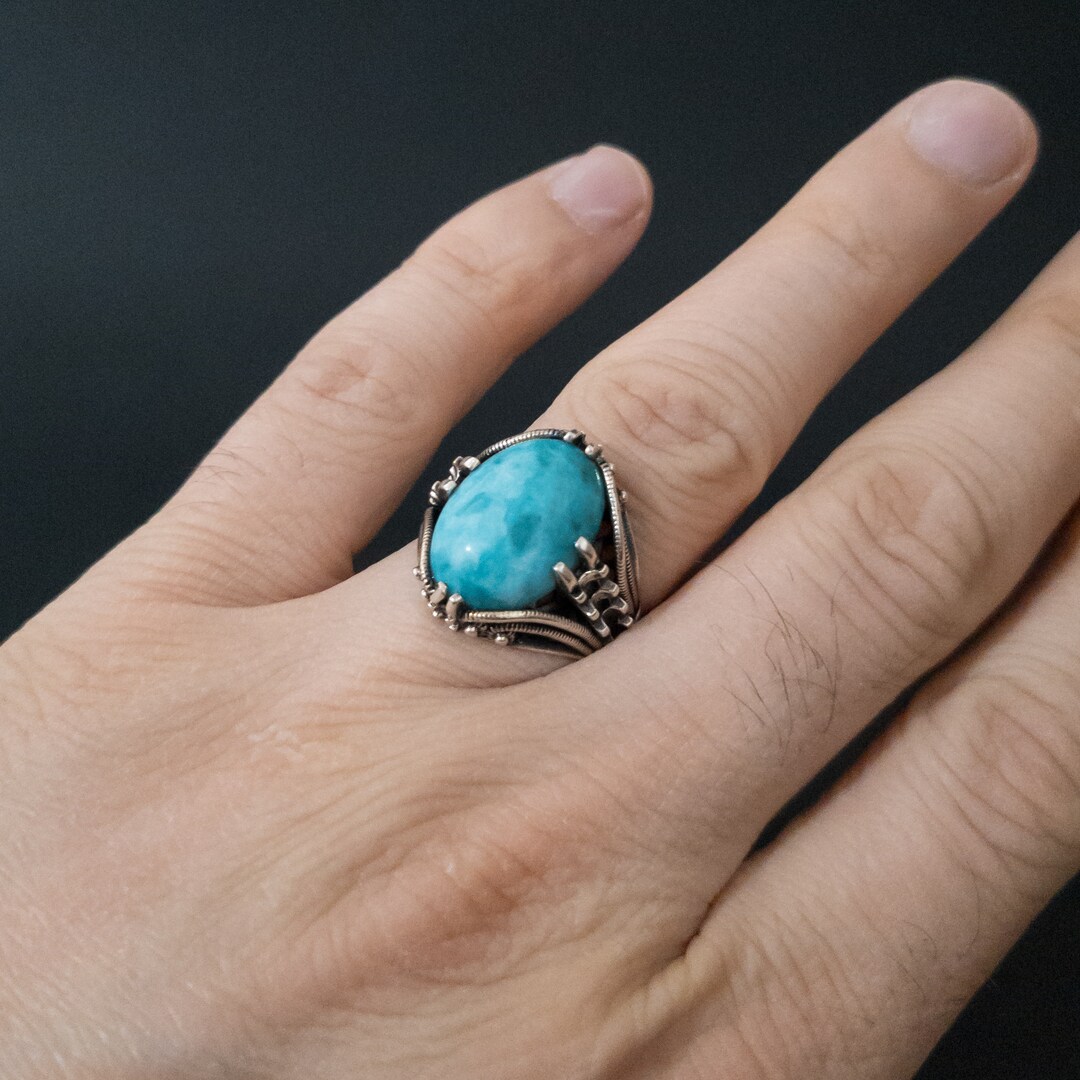 Handmade Turquoise Stone 925 Sterling Silver Men's Ring - Etsy
