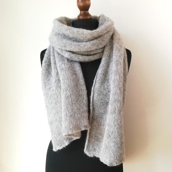 Alpaca light grey scarf Brushed alpaca silk scarf Knit men scarves Alpaca wool women shawl scarf