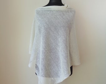 Ivory Knit Linen Poncho - Lightweight Summer Wrap