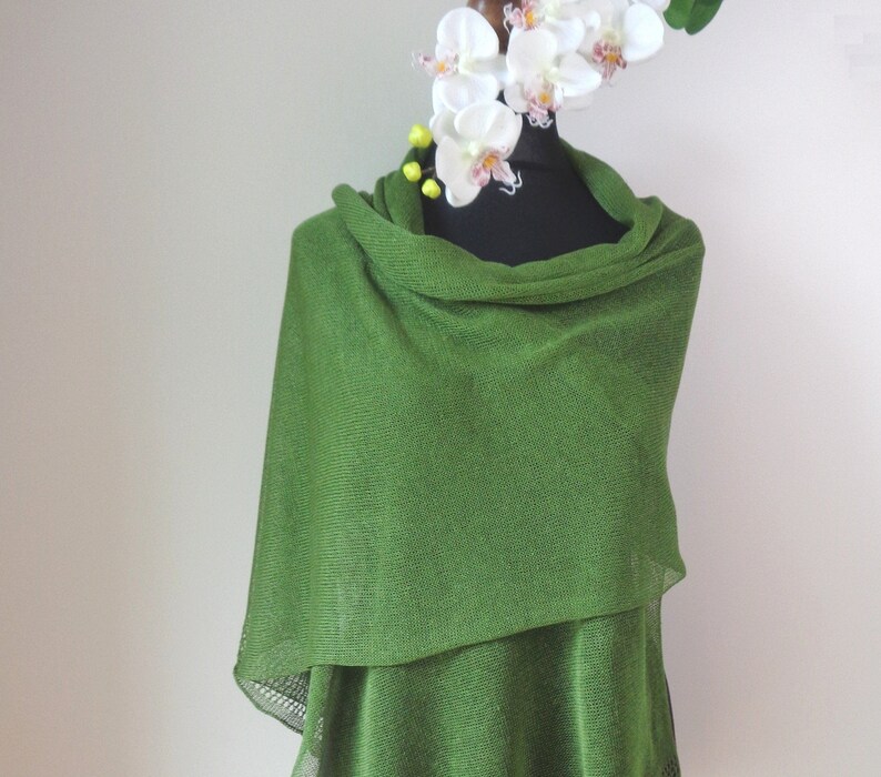 Green Linen Shawl Scarf Knit Summer Shawl Linen Scarf Wrap - Etsy