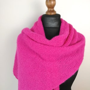 Pink Brushed alpaca silk scarf Knit fuchsia pink wool shawl