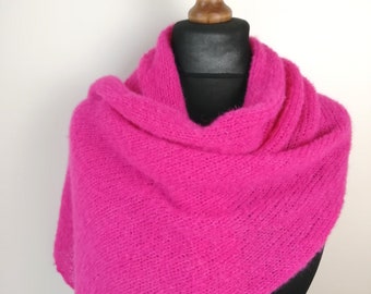 Pink Brushed alpaca silk scarf Knit fuchsia pink wool shawl