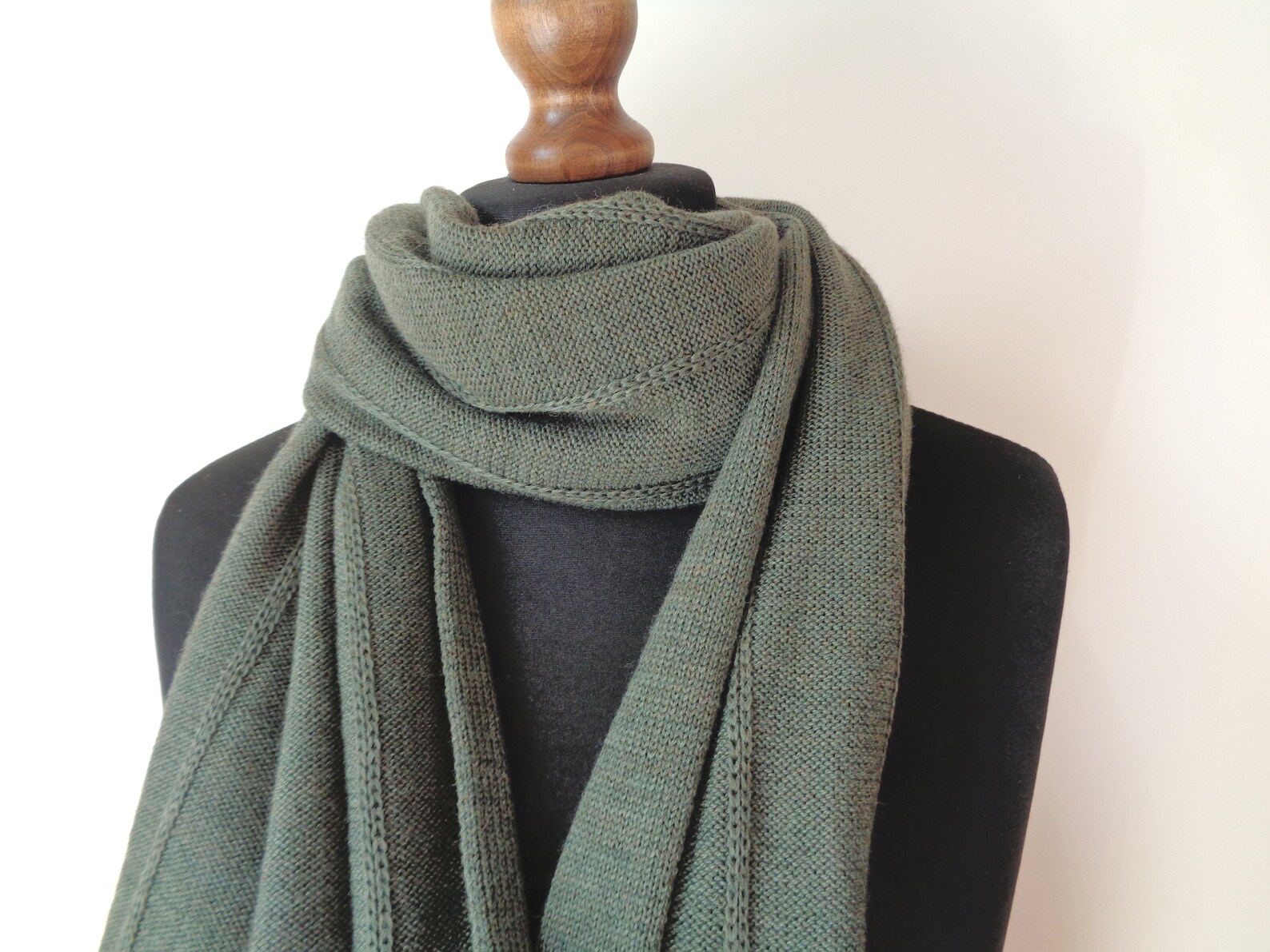 Khaki cashmere scarf Knit merino cashmere shawl Wrap scarves | Etsy