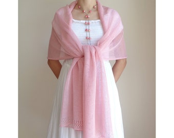 Pink linen shawl Wedding wrap Scarf for woman Summer shawl Ritis Rose shawl Knit scarf Pink bridal wrap Linen wrap scarf Woman shawl