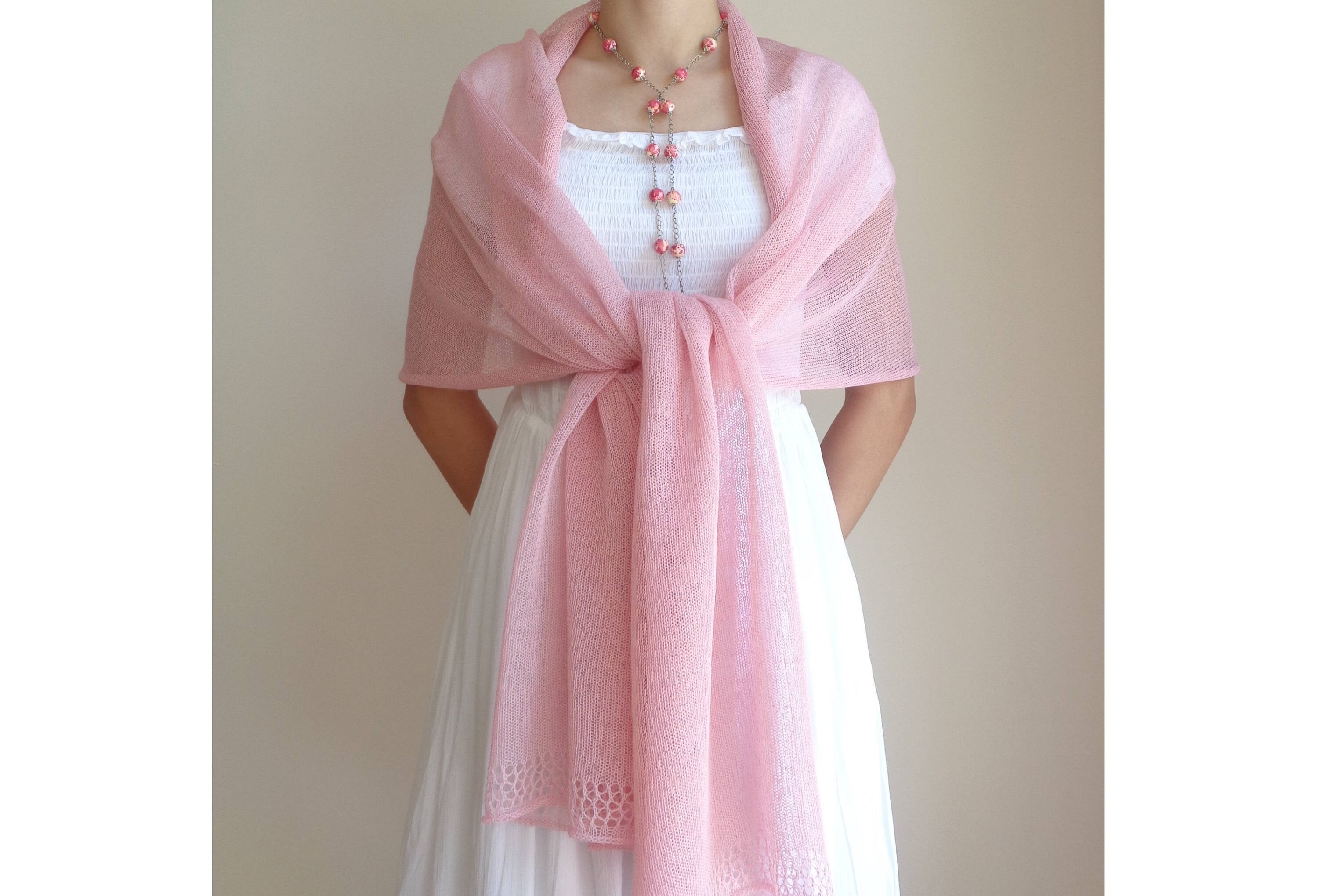 Pink Linen Shawl Wedding Wrap Scarf for 