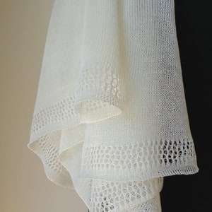 Ivory linen shawl Scarf for woman Wedding wrap Knit summer shawl Ivory white bridal wrap Natural linen scarf image 8