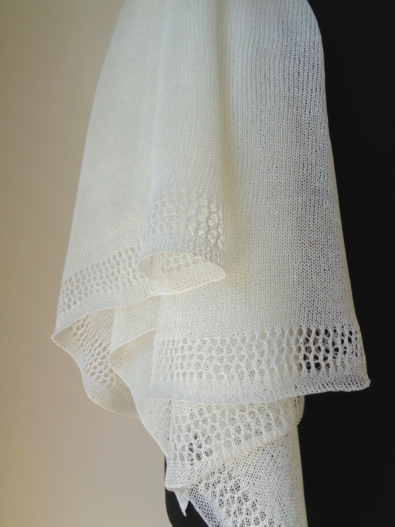 Ivory linen shawl Scarf for woman Wedding wrap Knit summer shawl Ivory white bridal wrap Natural linen scarf image 8