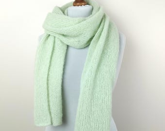 Alpaca Silk Scarf: Knit Wool Shawl, Pistachio Green