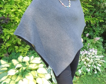 Knit Merino Wool Poncho - Dark Gray Knit Wrap Cape